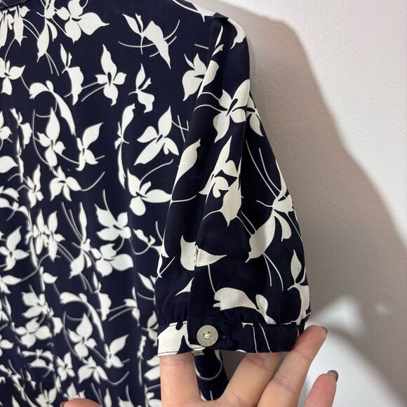 Lauren Ralph Lauren Silk Navy Floral Ruffle Short Sleeve Midi Dress Size 16 - Picture 10 of 12